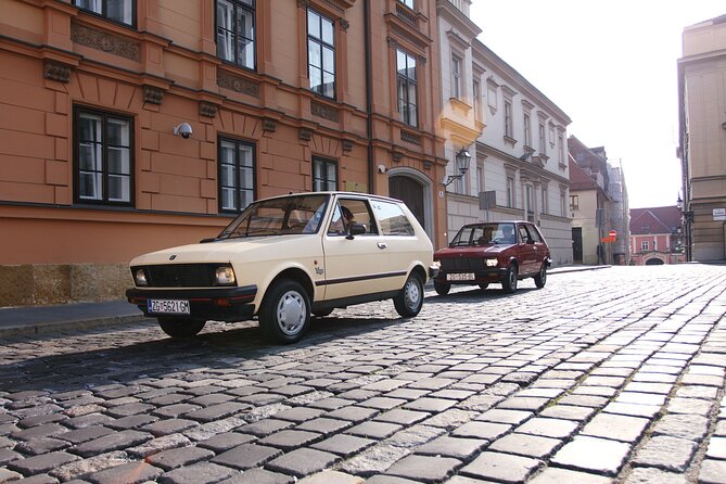 4-hour Private Zagreb & the Mountain Tour in a Yugo car - The yellow square, Green Horseshoe parks, and Zagreb’s big institutions from street level