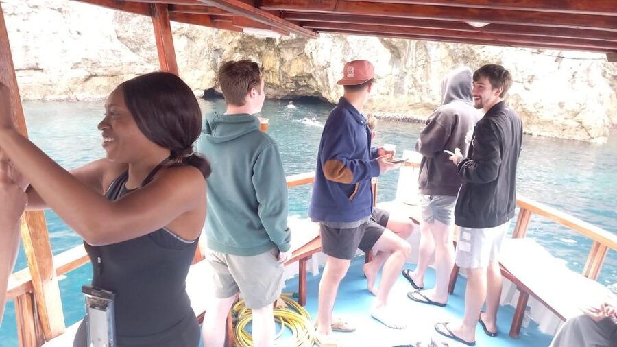 Elaphite Islands Cruise with Local Gastronomy at Captain's H - Blue Cave on Kolocep: snorkeling time, boat jumps, and crowd management