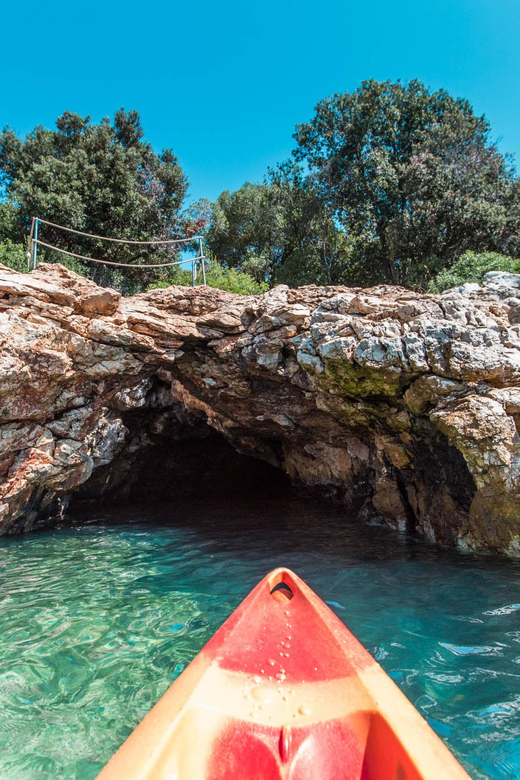 Pula: Kayak Adventure with Cave & Island Snorkeling - Fraškerić island break: swimming, snorkeling, and a possible extra cave stop