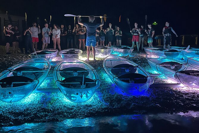Transparent Kayak Night Glow Experience from Pula - The Cave Stop: Where the Evening Turns Movie-Scene